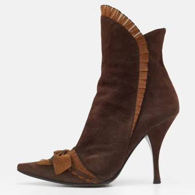 Casadei Brown Suede Bow Detail Ankle Length Boots