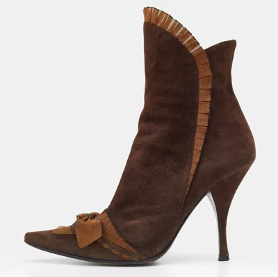 Casadei Brown Suede Bow Detail Ankle Length Boots In Multi