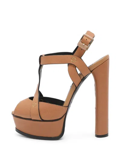 Pre-owned Casadei Buckle-strap Leather Platform Sandals In Brown