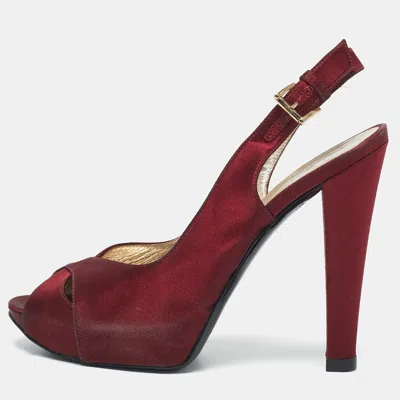 Pre-owned Casadei Burgundy Satin Slingback Sandals Size 37