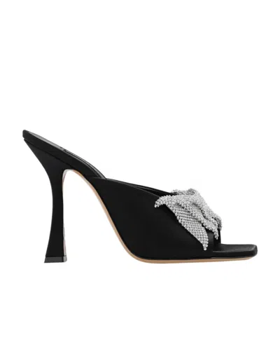 Casadei Butterfly Geraldine 100mm Satin Mules In Black