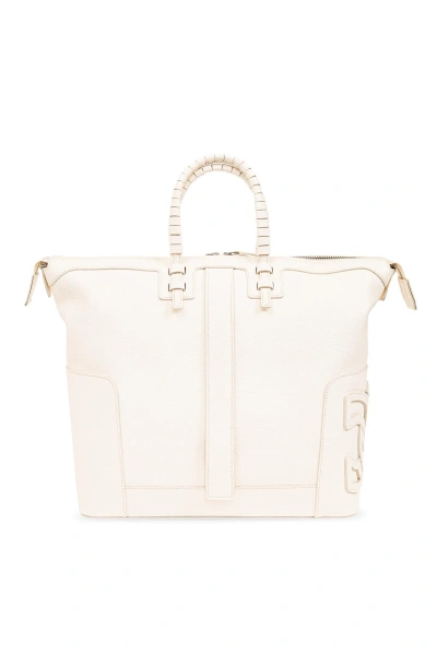 Casadei C-style Leather Tote Bag In Offwhite