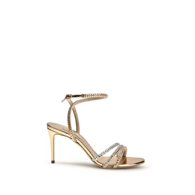 Casadei Calf Leather Bos Taurus Stiletto Heel Women's Sandals In Gold