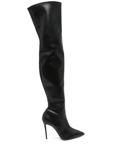 Casadei Calf Leather Pointed Toe Boot In Black