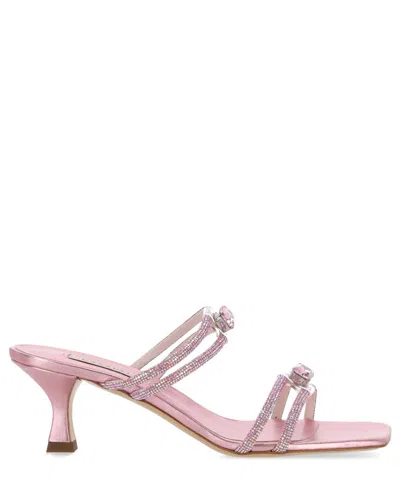 Casadei Crystal-embellished Leather Mules In Pink