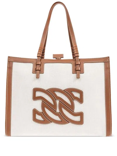 Casadei Canvas And Leather Tote Bag In Brown