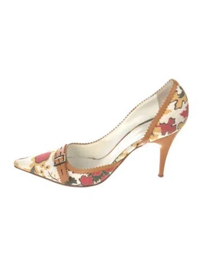 Pre-owned Casadei Canvas Floral Print Pumps In Brown