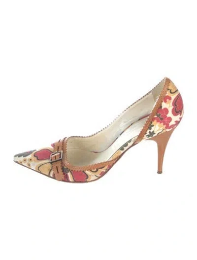 Pre-owned Casadei Canvas Floral Print Pumps In White
