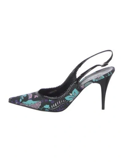 Pre-owned Casadei Canvas Floral Print Slingback Pumps In Multi