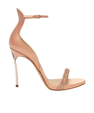 Casadei Cappa Blade Stratosphere Satin Sandals In Brown