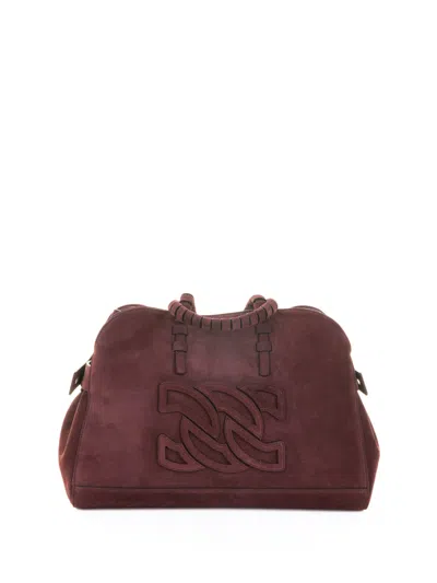 Casadei Park Avenue Double Handle Bag In Black Cherry Suede In Burgundy