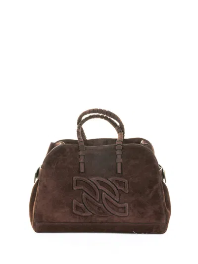 Casadei Park Avenue Double Handle Bag In Cocoa Suede
