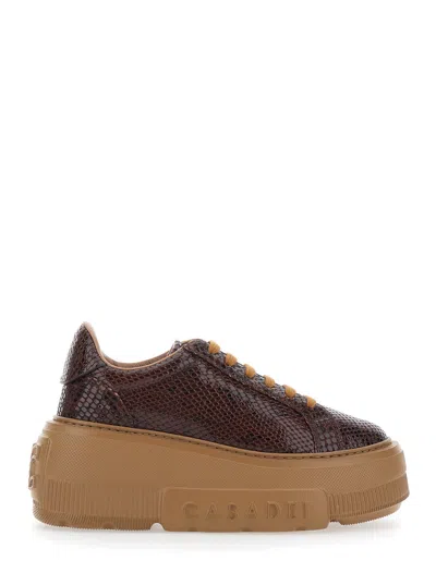 Casadei Casual Nexus Sneaker With Snake-effect Leather And Oversize Platform In Brown