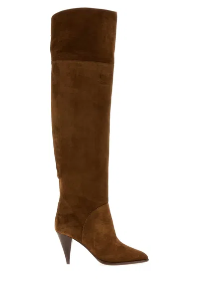 Casadei Casual-chic 9 Cm Suede Ankle Boots For Women In Brown