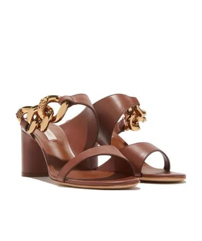 Casadei Chain-trimmed Sandals In Brown