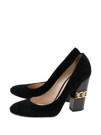 Pre-owned Casadei Chain-embellished Block-heel Pumps In Black