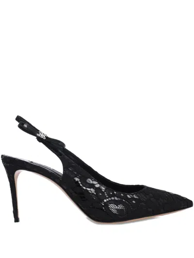 Casadei Chanel Liber Tiff Lace Slingback Pumps In Black