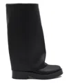 Casadei Layered Detail Leather Boots For Women In Black