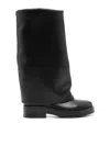 Casadei Layered Detail Leather Boots For Women In Black