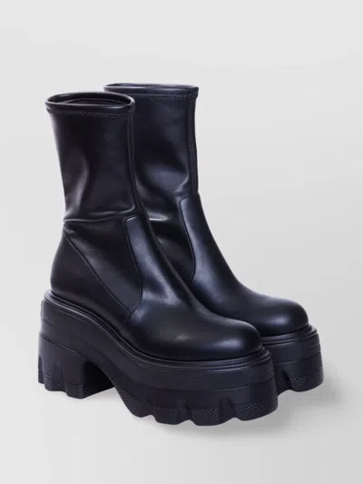 Casadei Chunky Heel Leather Ankle Boots With Platform Sole In Black