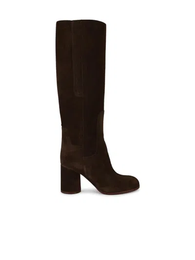 Casadei 'cleo' Suede Knee Length Boots In Brown