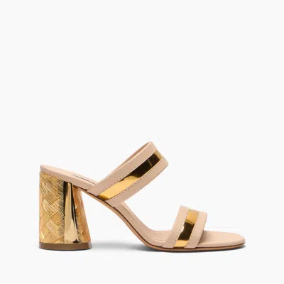 Casadei Cleo Reflex Metallic-trim Woven Heel Sandals In Pink