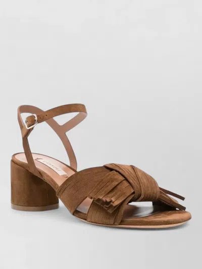 Casadei Cleo Ribbon Sandals Ankle Strap Fringe In Brown