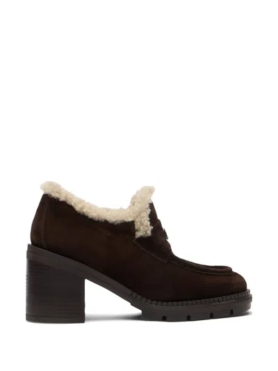 Casadei Concept Shearling-trim Suede Pumps In Brown