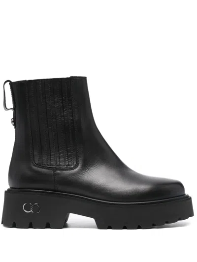 Casadei Congo Leather Ankle Boots In Black