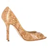 Casadei Cork-printed Peep-toe Pumps In Brown Leather