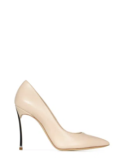 Casadei Cream Leather Pumps With Silver Blade Heel In Neutral