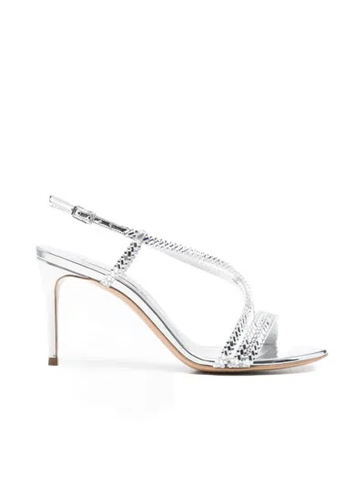 Casadei Sandals Open Toe Metallic Finish Ankle Strap In Silver