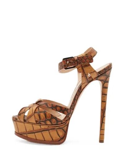 Pre-owned Casadei Croc-embossed Ankle-strap Sandals In Neutral