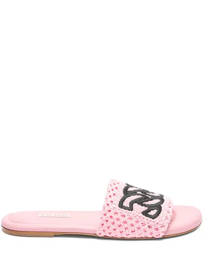 Casadei Crochet-embroidered Flat Sandals In Pink