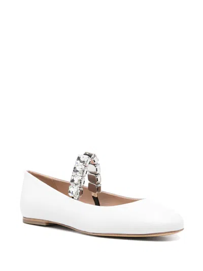 Casadei White Ballet Shoes With Crystal Embellishments