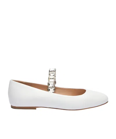 Casadei White Ballet Shoes With Crystal Embellishments