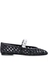 Casadei Embellished Strap Round Toe Woven Design In Black