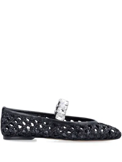 Casadei Embellished Strap Round Toe Woven Design In Black