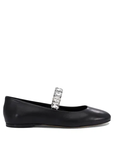 Casadei Crystal-embellished Black Leather Ballerinas