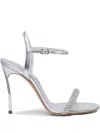 Casadei Crystal-embellished Silver Sandals With Steel Blade Heel In Metallic