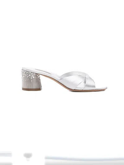 Casadei Crystal-embellished Twist-strap Heeled Sandals In Silver