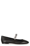Casadei Crystal-embellished Black Leather Ballerinas In Black