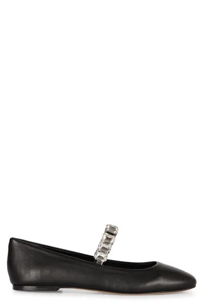 Casadei Crystal Leather Ballet Flats In Black