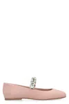 Casadei Leather Ballet Flats With Crystal Embellished Strap In Pink