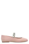 Casadei Leather Ballet Flats With Crystal Embellished Strap In Pink