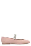 Casadei Leather Ballet Flats With Crystal Embellished Strap In Pink