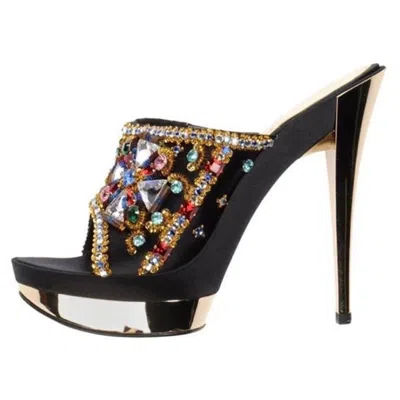 Pre-owned Casadei "crystal Lovers" Gothic Cross Limited Edition Platform Sandals 36.5 Nwt In Black