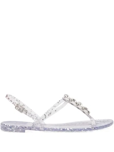 Casadei Flip Flops Embellished Strap Gold Accents Transparent In White