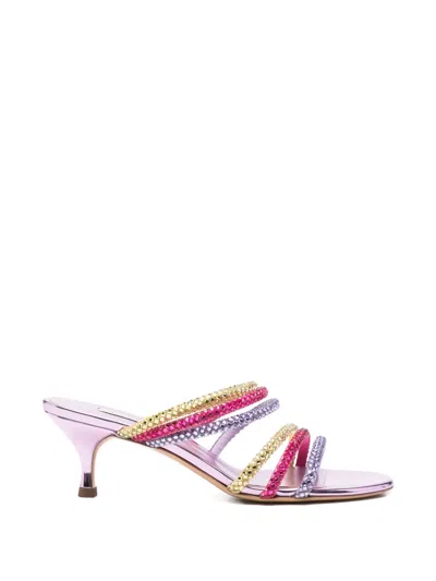 Casadei Crystal-embellished Metallic Sandals In Purple