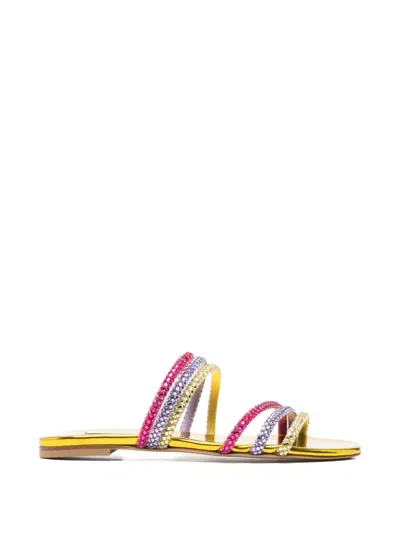 Casadei Crystal-embellished Metallic-finish Sandals In Gold